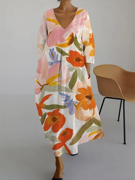 Linda-Modehuis™ - BLOEMENPRINT V-HALS JURK