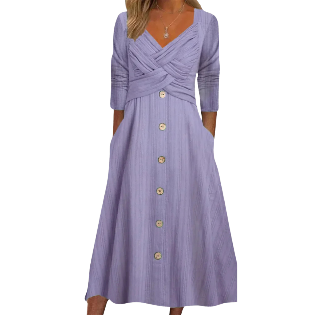 Elena | Elegante & Slankmakende Jurk met Knopen en Kruzige Details