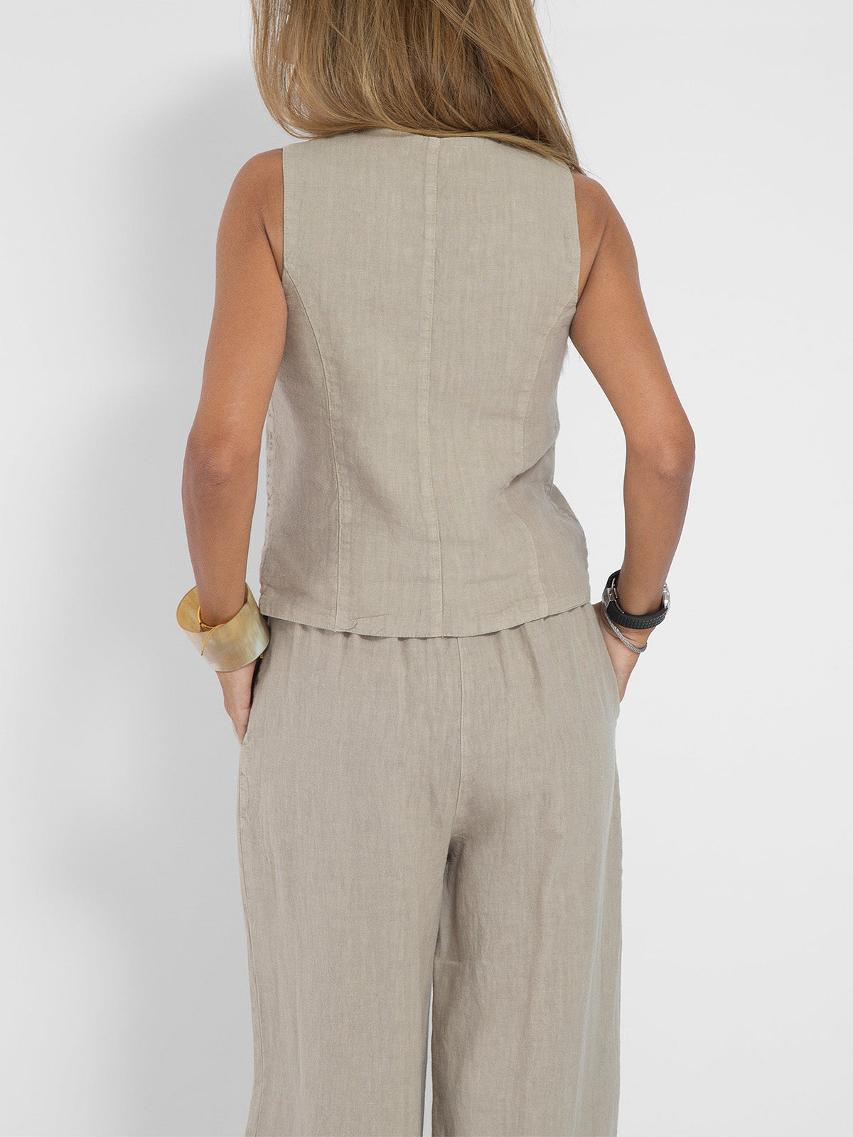 Azurro | Geknoopte Vest & Brede Pantalon Set