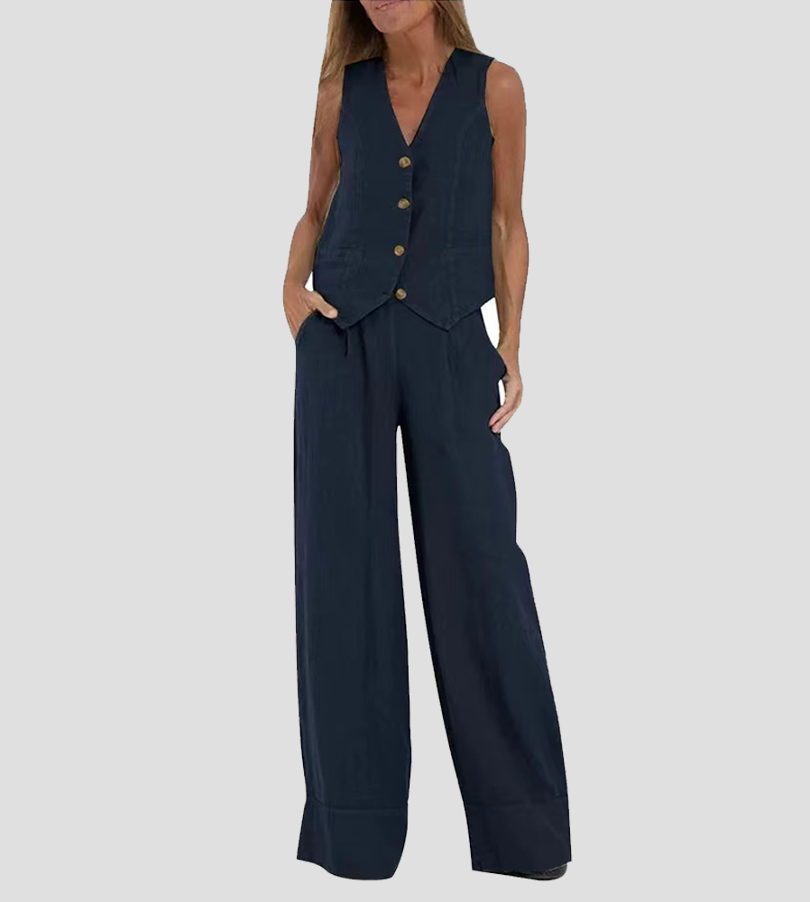 Azurro | Geknoopte Vest & Brede Pantalon Set