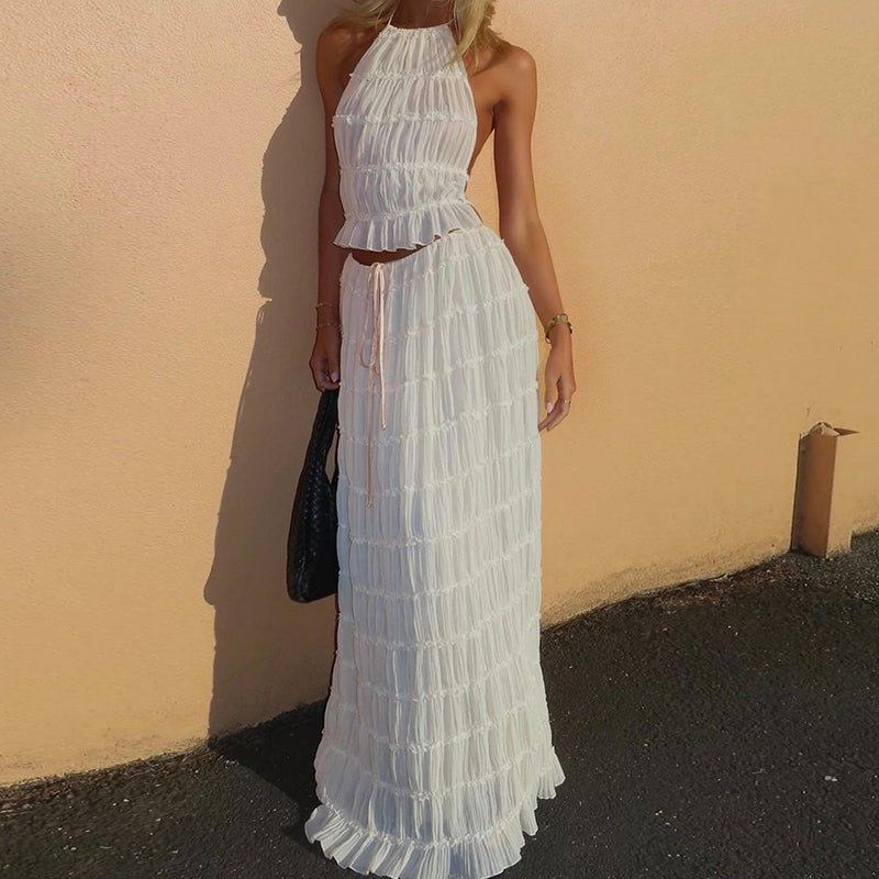 Fosco | Boho Rimpel Halter Rugloos Maxi Set