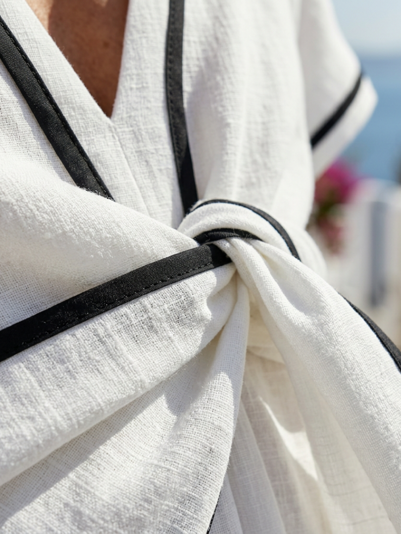 Linnea | Midi-jurk met V-hals, korte mouwen en geplooide taille