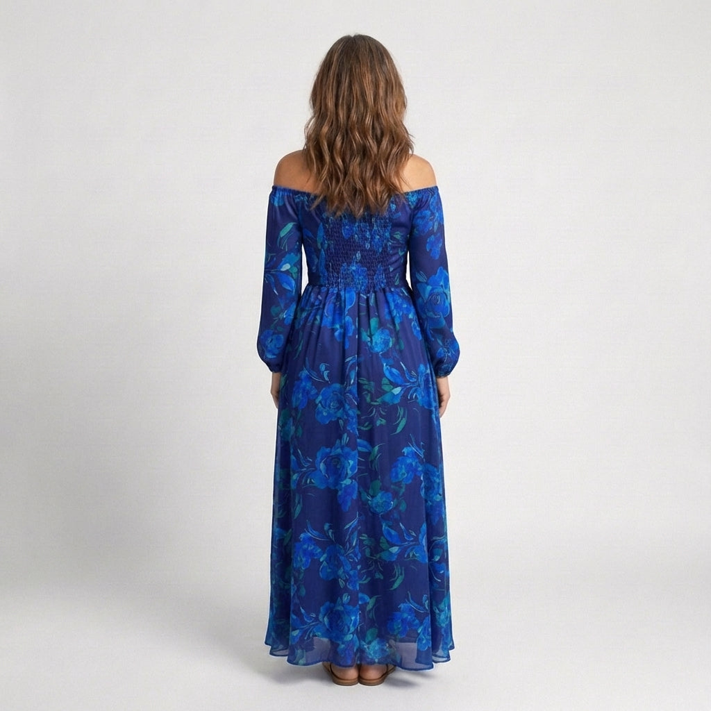 Aspen | Off-Shoulder Maxi Jurk met Bloemenprint