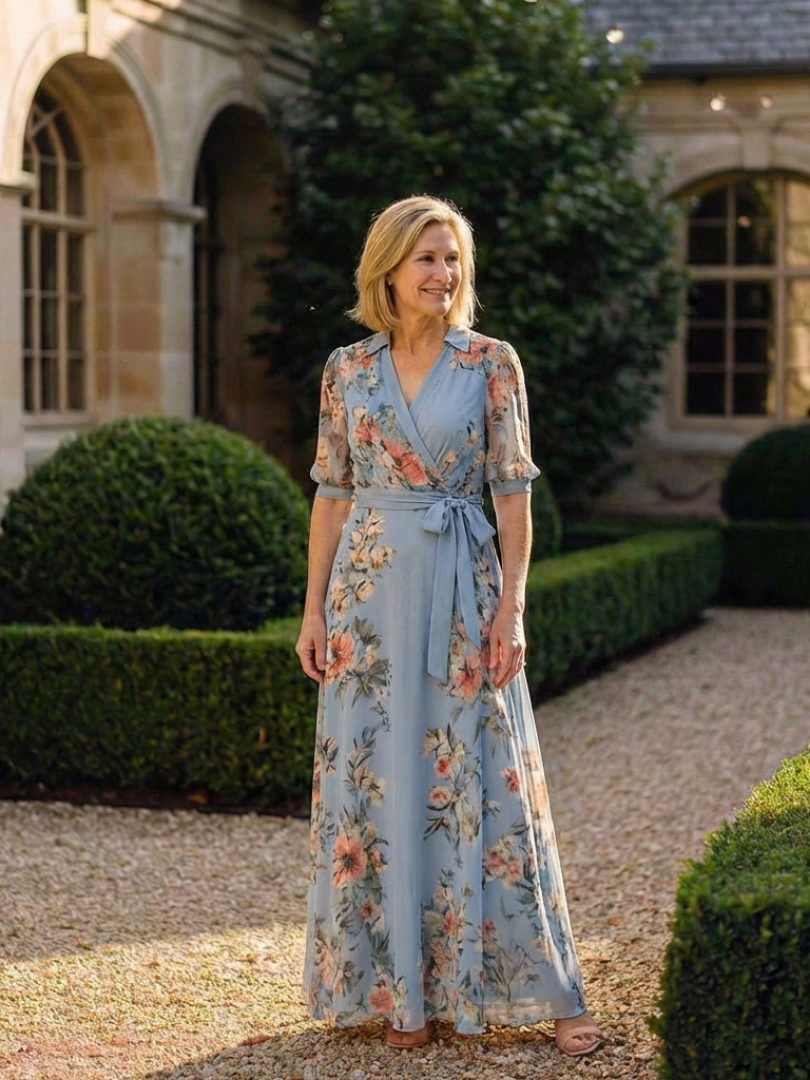 Elowen | Maxi-jurk met bloemenprint, wikkelstijl en V-hals